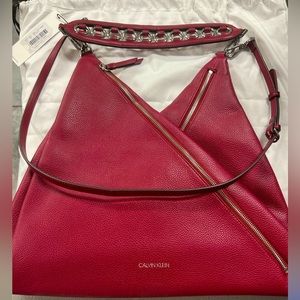 Calvin Klein Geo Rocky Road Hobo Magenta Convertible Crossbody Hobo Purse